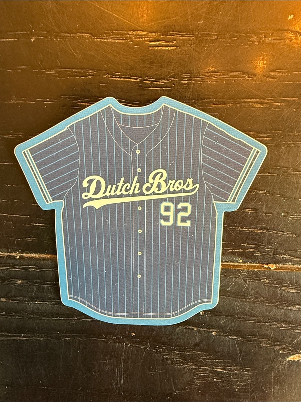 Dutch Bros Navy Blue Pinstripe Baseball Tee Sticker Design
